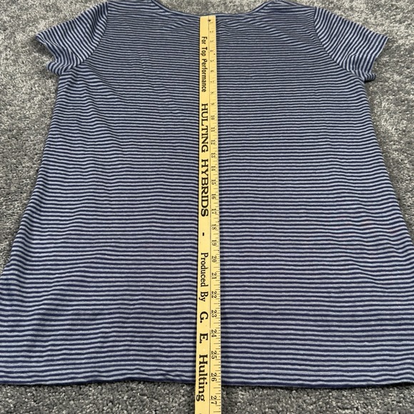 Eileen Fisher T Shirt Women's Petite PS Blue Stripe V-Neck Top Organic Linen - Picture 7 of 7